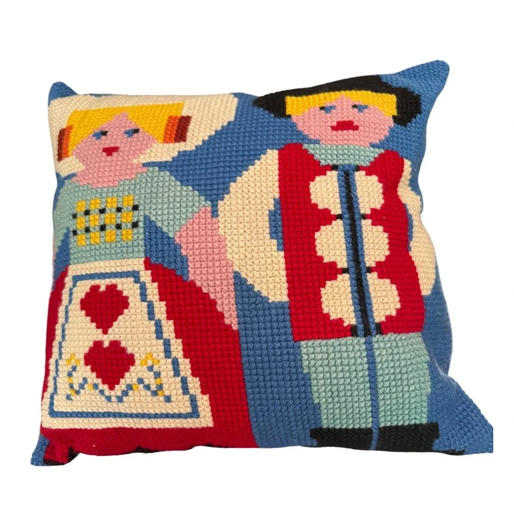 Handmade Needlepoint Folk Art Throw Pillow Dutch Couple Scandinavian 16